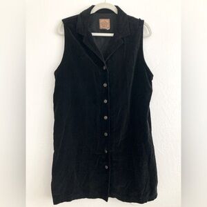 A.M.I Vintage Black Velvet Midi Dress Sleeveless Button Down Collared Sz Medium